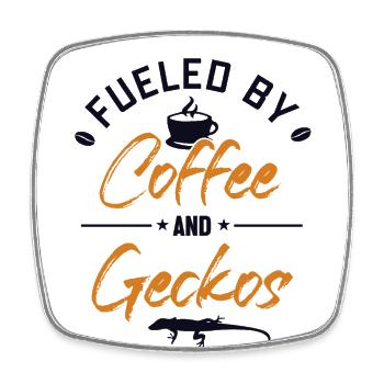 Angetrieben von Kaffee und Geckos Gekkota Crested - Viereckiger Kühlschrankmagnet - Weiß - Vorne