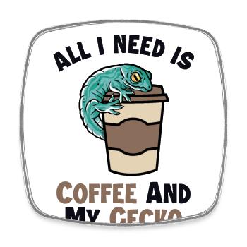 Kaffee und meine Gecko-Eidechse Gekkota Schopf - Viereckiger Kühlschrankmagnet - Weiß - Vorne