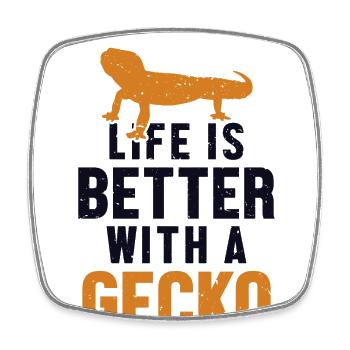 Das Leben ist besser mit einem Gecko-Gekkota-Schopf - Viereckiger Kühlschrankmagnet - Weiß - Vorne