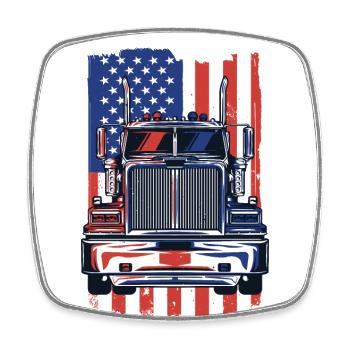 Truck American Flag Trucker Truckie Legends Truck - Square fridge magnet - white - Front