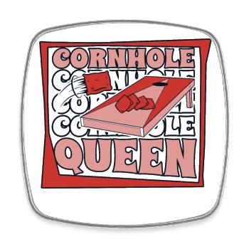Cornhole Queen Spielbretter Sitzsack Profi - Viereckiger Kühlschrankmagnet - Weiß - Vorne