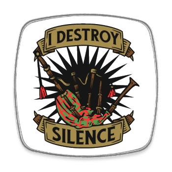 I Destroy Silence Blowpipe Großer Highland Spieler - Viereckiger Kühlschrankmagnet - Weiß - Vorne