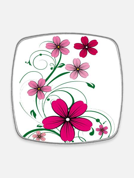 Blumenranke - Viereckiger Kühlschrankmagnet - Weiß