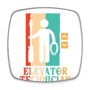 Retro Repair Inspector Technician Elevator - Square fridge magnet - white - Front