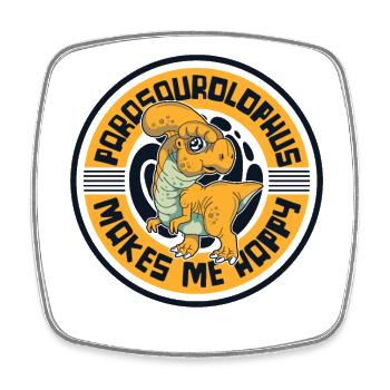 Makes Me Happy Parasaurolophini Dinosaur - Square fridge magnet - white - Front