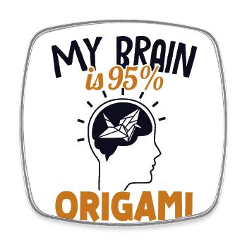 Mein Gehirn besteht zu 95% aus Origami Falten Eule Papierkranich - Viereckiger Kühlschrankmagnet - Weiß - Vorne