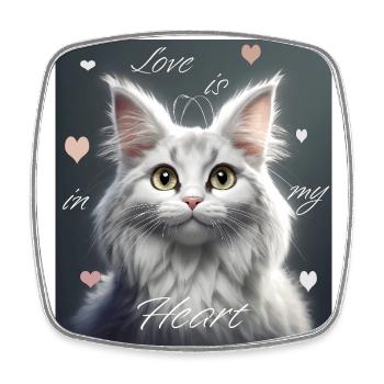 Cat love – love is in my heart - Square fridge magnet - white - Front
