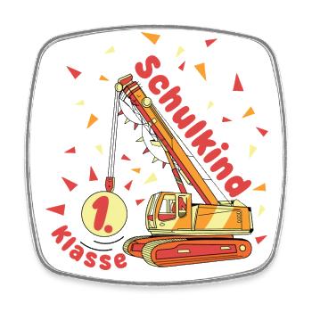 Schulkind Klasse 1 Kran Baustellen Baufahrzeug - Viereckiger Kühlschrankmagnet - Weiß - Vorne