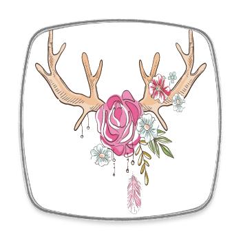 Hirschgeweih mit Blumen, Tracht - Viereckiger Kühlschrankmagnet - Weiß - Vorne