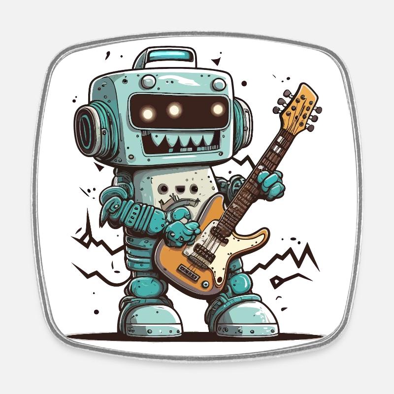 Rock and Roll Robot - Square fridge magnet - white