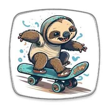 Faultier Skateboarder - Viereckiger Kühlschrankmagnet - Weiß - Vorne