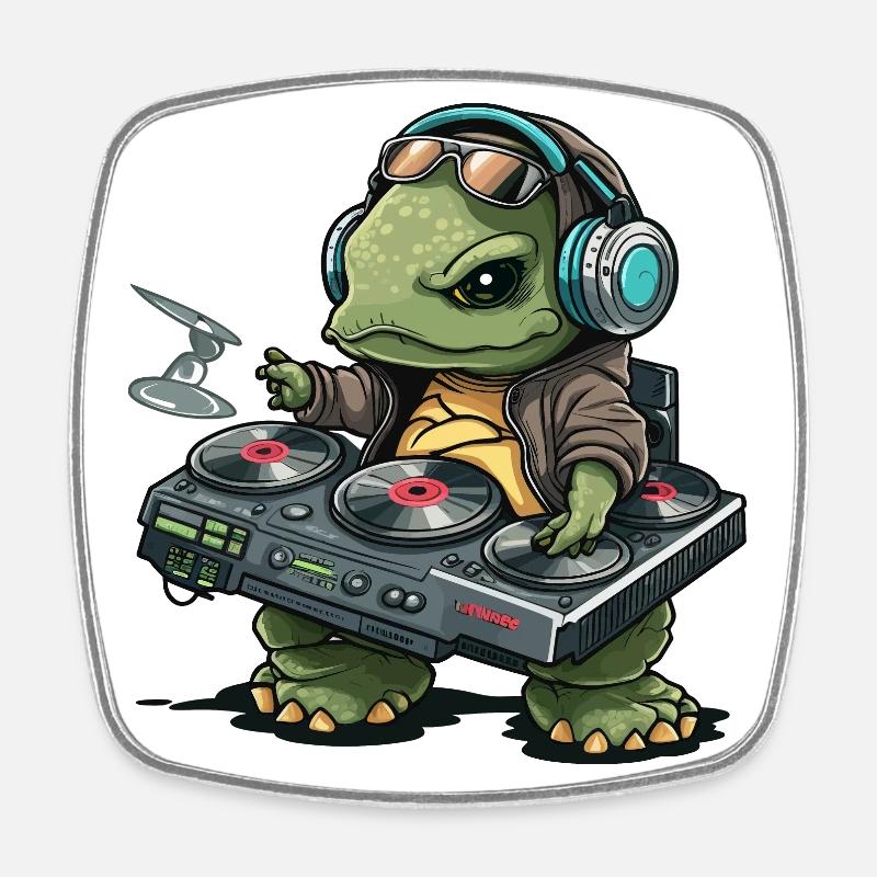 Turtle Beats - Magnet carré - blanc