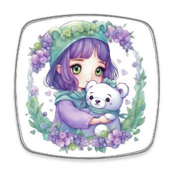 Fee mit Teddybär - Viereckiger Kühlschrankmagnet - Weiß - Vorne