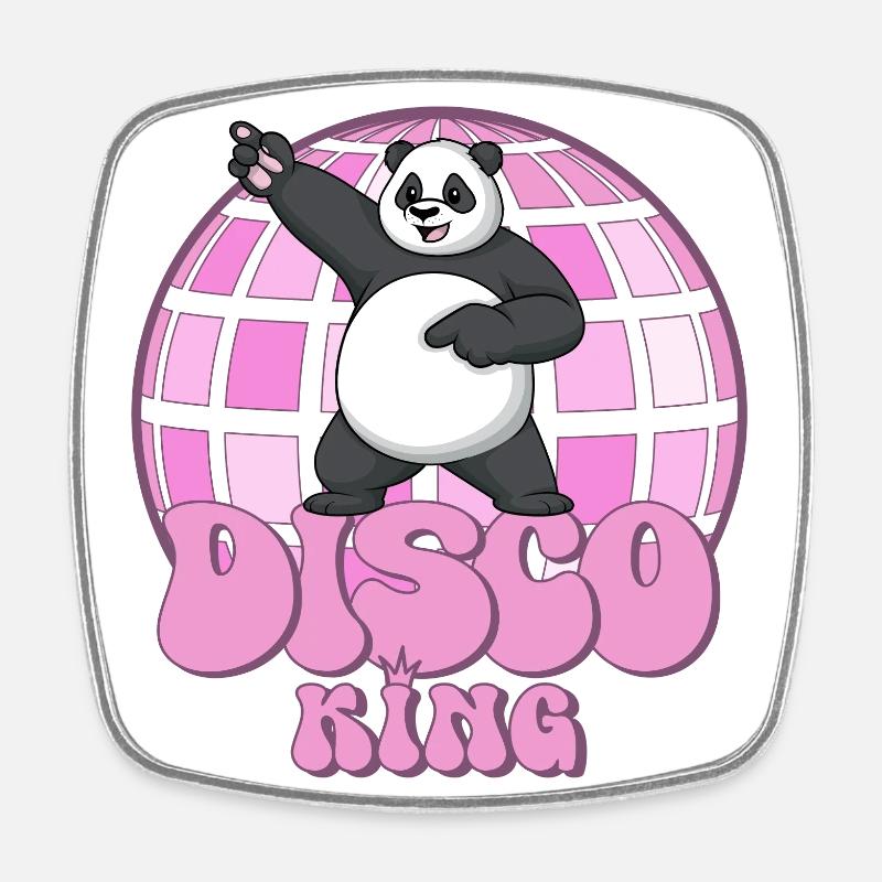 Disco King Panda 70s Disco Ball Discoking - Square fridge magnet - white