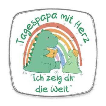 Tagespapa mit Herz - Ich zeig dir die Welt - Dino - Viereckiger Kühlschrankmagnet - Weiß - Vorne
