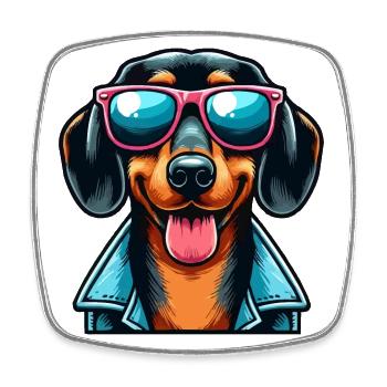 Retro Dachshund - Viereckiger Kühlschrankmagnet - Weiß - Vorne