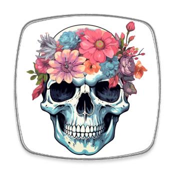 Menschlicher Schädel & Blumen 16 - Viereckiger Kühlschrankmagnet - Weiß - Vorne
