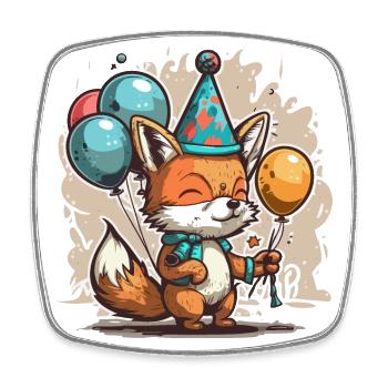 Playful Celebration: Fox with Balloons - Square fridge magnet - white - Front
