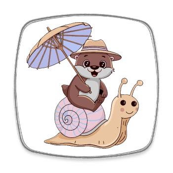 Funny otter with parasol sitting on snail - Square fridge magnet - white - Front