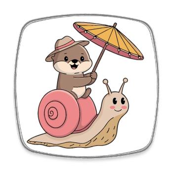 Funny otter with parasol sitting on snail - Square fridge magnet - white - Front