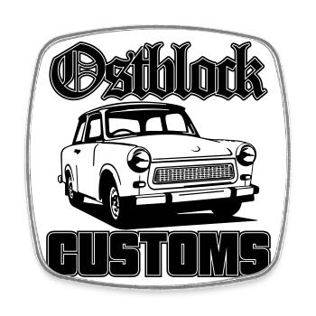Farbe änderbar | Trabi Trabbi Ostblock Customs - Viereckiger Kühlschrankmagnet - Weiß - Vorne