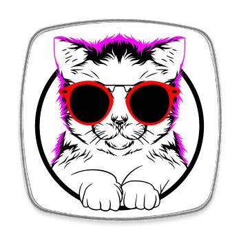 Colors can be changed | COOL CAT - COOLE KATZE - Square fridge magnet - white - Front