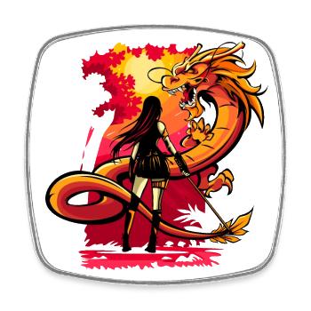 drache anime manga comic samurai schwert - Viereckiger Kühlschrankmagnet - Weiß - Vorne
