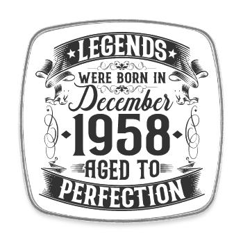 December born 1958 Vintage birthday - Square fridge magnet - white - Front