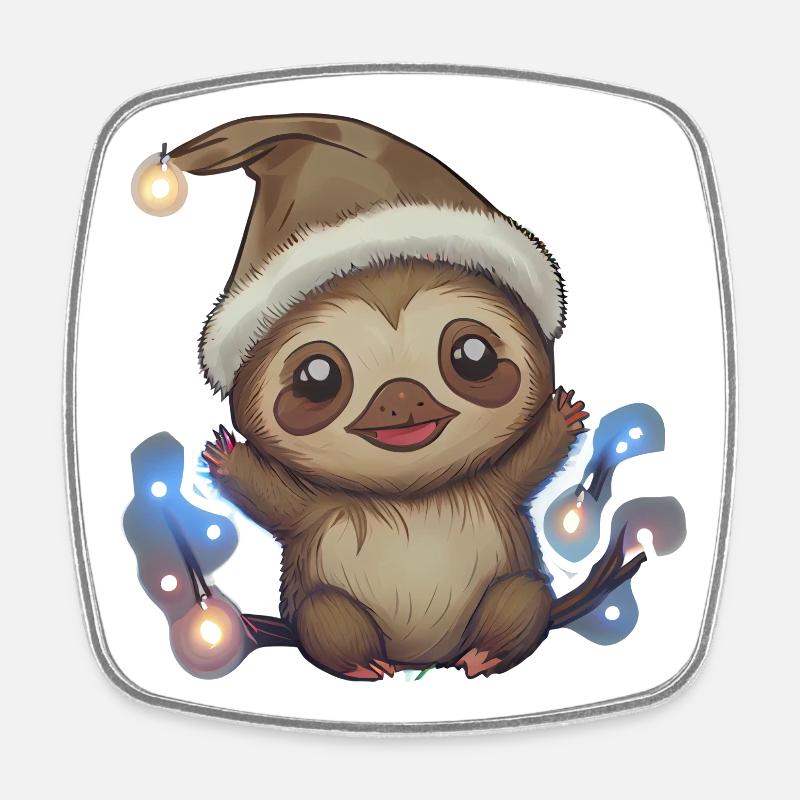 Cheerful Sloth with Cute Cap - Square fridge magnet - white