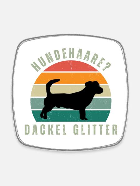 Rauhaardackel Glitter Retro Sunset - Viereckiger Kühlschrankmagnet - Weiß