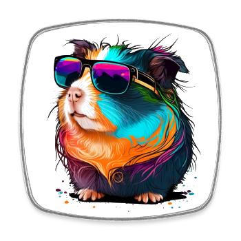 Meerschweinchen mit Sonnenbrille - Viereckiger Kühlschrankmagnet - Weiß - Vorne