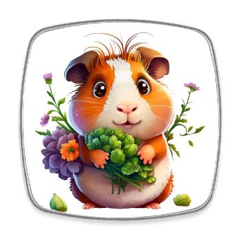 Meerschweinchen mit Blumen - Viereckiger Kühlschrankmagnet - Weiß - Vorne