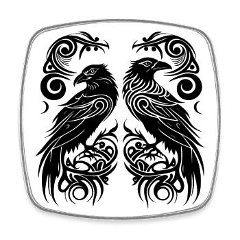 Odin’s Ravens Hugin et Munin Tribal Tattoo Vikings - Magnet carré - blanc - Devant