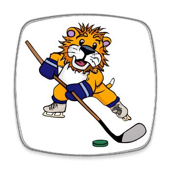 Lion playing ice hockey - Square fridge magnet - white - Front