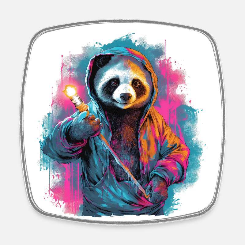 Panda mit Fackel - Viereckiger Kühlschrankmagnet - Weiß