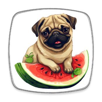 Mops mit Melone, Lustiges Sommerdesign für - Viereckiger Kühlschrankmagnet - Weiß - Vorne