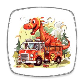 Dinosaur Fire Brigade Adventure - Dragon - Magnet carré - blanc - Devant