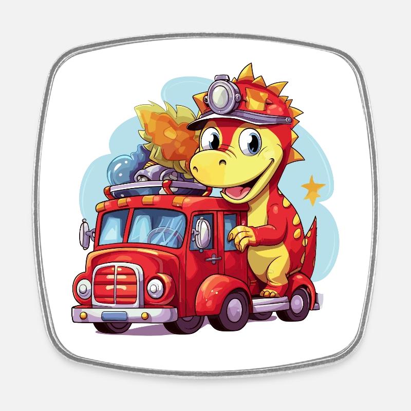 Dinosaurier Feuerwehr Abenteuer - Drache - Viereckiger Kühlschrankmagnet - Weiß