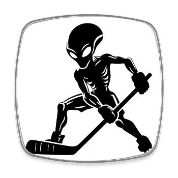 Alien Ice Hockey Player Silhouette Minimalist - Square fridge magnet - white - Front