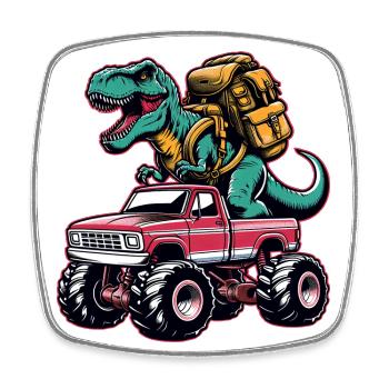 Dino Monster Truck Schulanfang Einschulung - Viereckiger Kühlschrankmagnet - Weiß - Vorne
