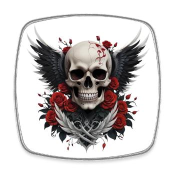 Geflügelter Totenkopf & rote Rosen, Gothic, Totenkopf - Viereckiger Kühlschrankmagnet - Weiß - Vorne
