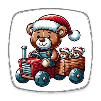 Teddy als Weihnachtsmann mit Traktor - Viereckiger Kühlschrankmagnet - Weiß - Vorne