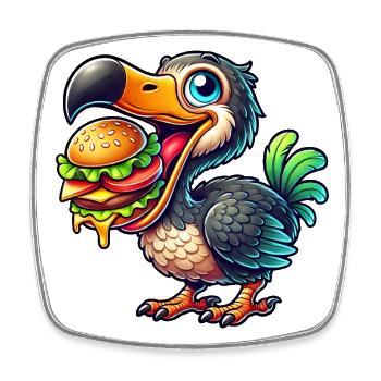 Skurriler Dodo Burger Cheeseburger Fastfood - Viereckiger Kühlschrankmagnet - Weiß - Vorne