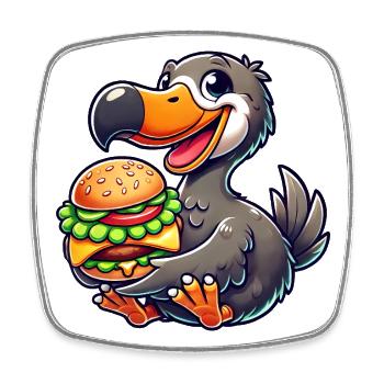 Fantaisiste Dodo Burger Cheeseburger de restauration rapide - Magnet carré - blanc - Devant