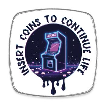 Münze zum Weitersetzen des Lebens – Retro Arcade Neon - Viereckiger Kühlschrankmagnet - Weiß - Vorne