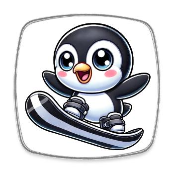 Süßer Pinguin Snowboarder Cartoon Wintersport - Viereckiger Kühlschrankmagnet - Weiß - Vorne