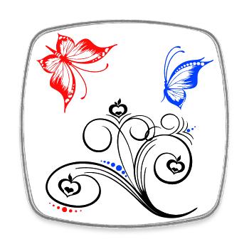 Ornament mit Schmetterling - Viereckiger Kühlschrankmagnet - Weiß - Vorne