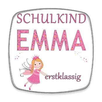 Schulkind Emma erstklassig - Viereckiger Kühlschrankmagnet - Weiß - Vorne