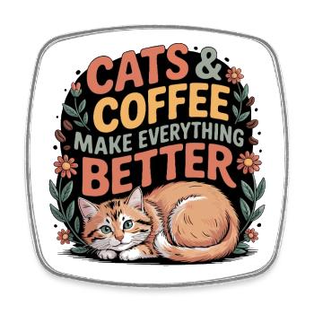 Katze und Kaffee ist alles was ich brauche - Viereckiger Kühlschrankmagnet - Weiß - Vorne