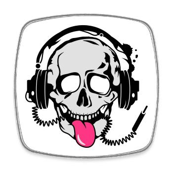 A skull stretched tongue out with headphones - Square fridge magnet - white - Front